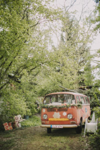 Old VW bus as a wedding car, close up Old VW bus as a wedding car, close up